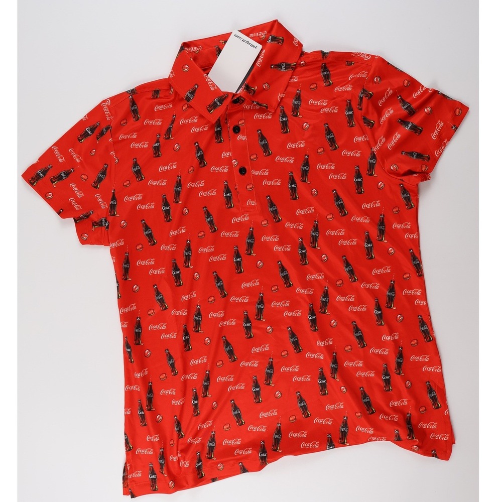 Yatta Golf Polo Shirt Coca Cola Red Bottle Print Large NWT